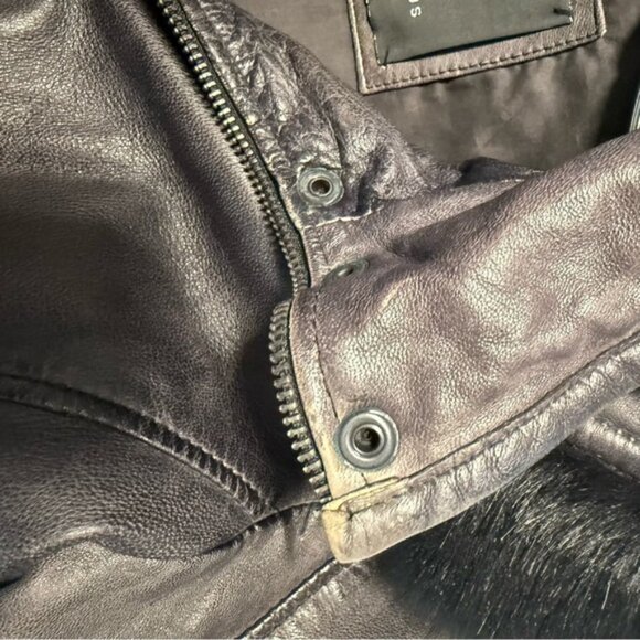 Mauritius‎ Women’s Distressed Dark Brown Leather Jacket With Faux Fur Hood M - Picture 10 of 16
